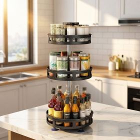 3-Tier Rotating Spice Rack Organizer – Carbon Steel 360° Metal Turntable, Multifunctional Kitchen Seasoning & Condiment Storage Rack