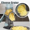 Rotary Cheese Grater Hand Crank Transparent - Shredder Slicer Grinder 3 Stainless Steel Blades, Stable Suction, Labor-Saving Handle