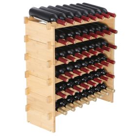 48 Bottle Stackable Modular Wine Rack, 6-Tier Solid Bamboo Wood Storage Racks, Floor Freestanding Wines Holder Display Shelf