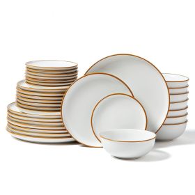 Dinnerware Set, Service for 8 (32 PCS), Round Plates and Bowls Sets, Scratch Resistant Ceramic Dinner Ware