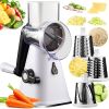Rotary Cheese Grater with 3 Interchangeable Drum Blades Stainless Steel Cheese Shredder with Handle Handheld Round Carrot Shredder with Non-slip Sucti