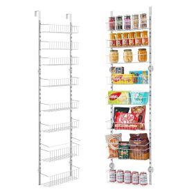 Over the Door Pantry Organizer, 8-Tier Pantry Organization and Storage, Heavy-Duty Steel Hanging Spice Rack, Adjustable Wall Seasoning Shelves